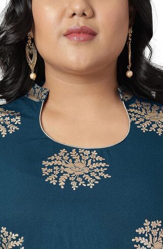 Janasya XL LOVE Indian Women's Plus Size Teal Poly Crepe Kurta with Pant and Dupatta in Saudi Arabia