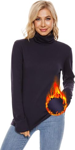 Womens Turtleneck Long Sleeve Top Fleece Lined Sweatshirt Lightweight Ultra Soft Base Layer in Kuwait