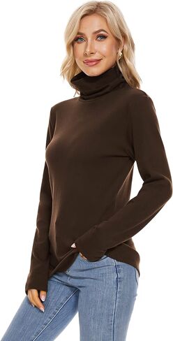 Womens Turtleneck Long Sleeve Top Fleece Lined Sweatshirt Lightweight Ultra Soft Base Layer in Kuwait