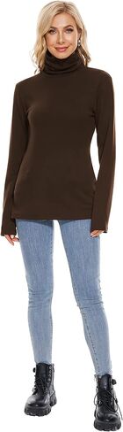 Womens Turtleneck Long Sleeve Top Fleece Lined Sweatshirt Lightweight Ultra Soft Base Layer in Kuwait
