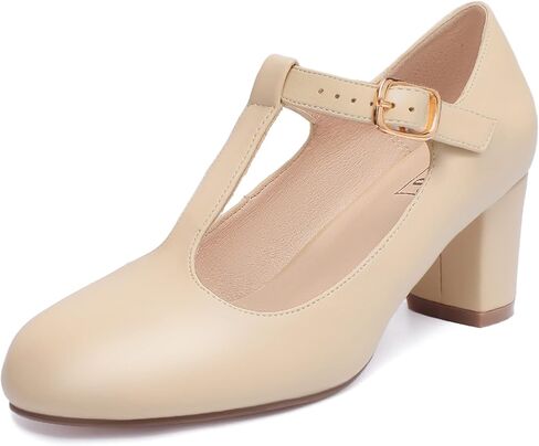 IDIFU Women's Pumps Dress Shoes for Women Mary Jane Low Chunky Closed Toe T-Strap Womens Dress Shoes Wedding Shoes for Bride Black Nude Silver Heels for Women in Kuwait