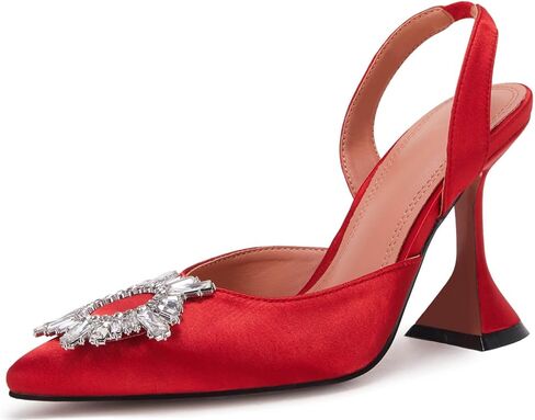 VETASTE المرأة عالية الكعب كريستال Slingback مضخات وأشار اصبع القدم Strappy ومثلث الكعب حفل زفاف العروس حذاء بكعب in Saudi Arabia