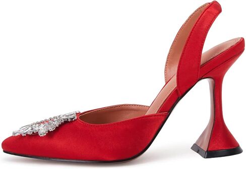 VETASTE المرأة عالية الكعب كريستال Slingback مضخات وأشار اصبع القدم Strappy ومثلث الكعب حفل زفاف العروس حذاء بكعب in Saudi Arabia