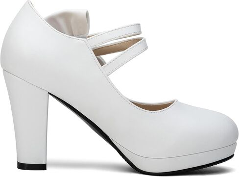 100FIXEO Chic Mary Jane Shoes Women Heels and Pumps Ladies Block High Heel Sweet Ankle Strap Dress Pumps Hook and Loop Bow Heels Closed Toe in Kuwait