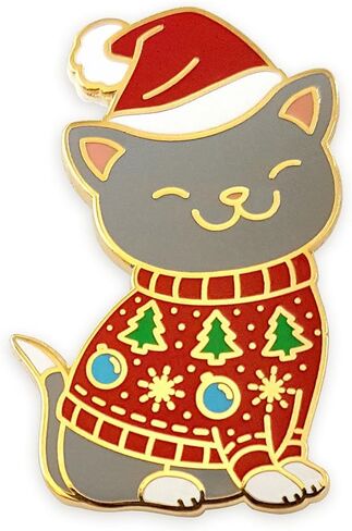 Pinsanity Cute Christmas Kitty Cat In Holiday Sweater Enamel Lapel Pin in Saudi Arabia