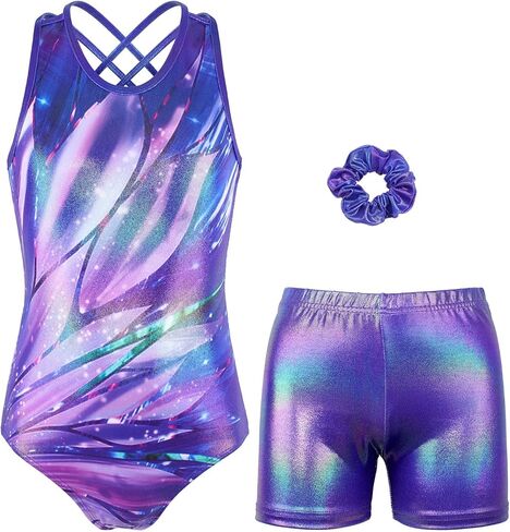 MODAFANS Gymnastics Leotards for Girls Sparkly Ballet Dance Unitards Biketards Tumbling Shorts Cross Back Activewear in Saudi Arabia