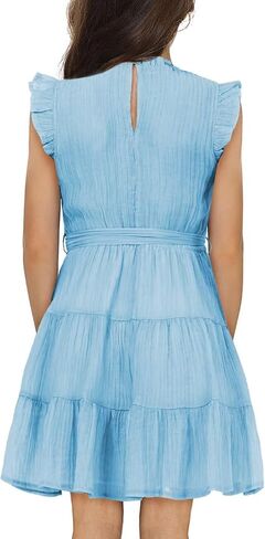 DOKOTOO KIDS Tween Girls Dresses Elegant Sleeveless Ruffle Flowy Dress with Belt 6-13 Years in Kuwait
