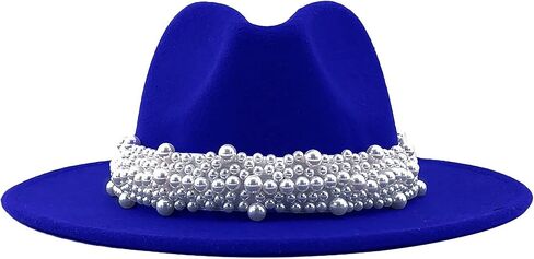 قبعات فيدورا سوداء من Qkrlamx للنساء قبعة من الصوف بنما مع شريط لؤلؤي قبعة عريضة الحافة قبعة تريلبي كلاسيكية in Kuwait