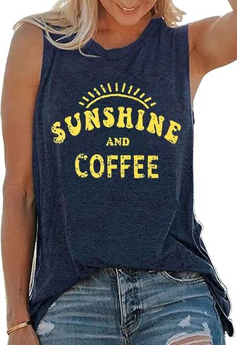 قمصان بدون أكمام صيفية كاجوال من Umsuhu Sunshine and Coffee للسيدات بدون أكمام برسومات بدون أكمام in Kuwait