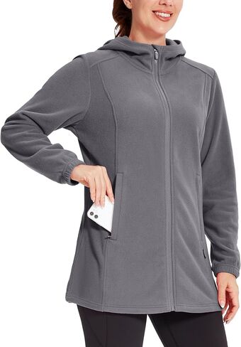 Willit Women's Long Fleece Jacket Full-Zip Thermal Fleece Hooded Jacket Lightweight Winter Coat in Kuwait