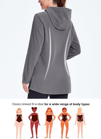 Willit Women's Long Fleece Jacket Full-Zip Thermal Fleece Hooded Jacket Lightweight Winter Coat in Kuwait