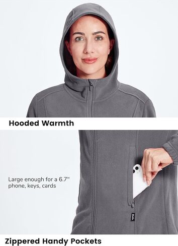 Willit Women's Long Fleece Jacket Full-Zip Thermal Fleece Hooded Jacket Lightweight Winter Coat in Kuwait