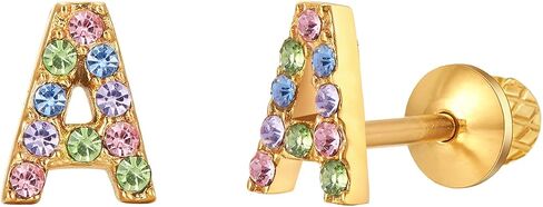 Earrings For Girls,18k Gold Plated Multicolored Alphabet Letter Initial Hypoallergenic Earrings, Stud Screw On Safety Backs, Stainless Steel Ultra Sensitive Ears Post For Kids, Little Girls, Teens in Saudi Arabia