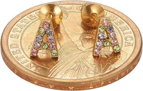 Earrings For Girls,18k Gold Plated Multicolored Alphabet Letter Initial Hypoallergenic Earrings, Stud Screw On Safety Backs, Stainless Steel Ultra Sensitive Ears Post For Kids, Little Girls, Teens in Saudi Arabia