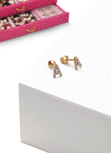 Earrings For Girls,18k Gold Plated Multicolored Alphabet Letter Initial Hypoallergenic Earrings, Stud Screw On Safety Backs, Stainless Steel Ultra Sensitive Ears Post For Kids, Little Girls, Teens in Saudi Arabia