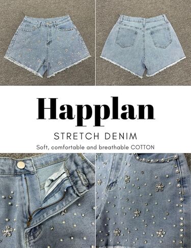 شورت نسائي من happlan متوسط ​​الارتفاع مزين بأحجار الراين واللؤلؤ in Kuwait