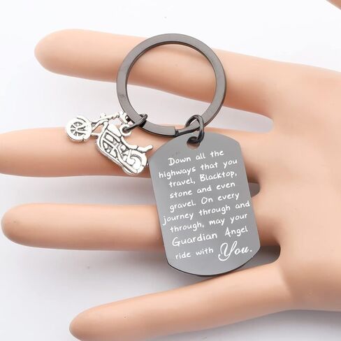 FUSTMW Biker Keychain Motorcycle Gift Ride Safe Keychain May Your Guardian Angel Ride with You New Driver Gift for Biker in Kuwait