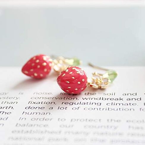 3D لطيف الحلو الفراولة الحمراء سحر الأزرار الزهور الذهبية زهرة الكرز الأبيض 18K الذهب مطلي استرخى القرط in Kuwait