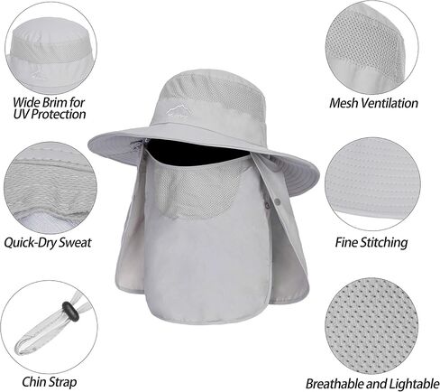 Fishing Hat for Men, Outdoor 3 in 1 Sun Hat Summer Wide Brim Safari Hat Boonie Hat with Neck Flap in Kuwait
