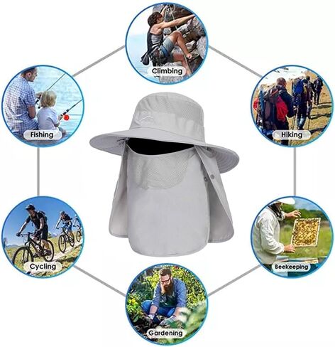 Fishing Hat for Men, Outdoor 3 in 1 Sun Hat Summer Wide Brim Safari Hat Boonie Hat with Neck Flap in Kuwait