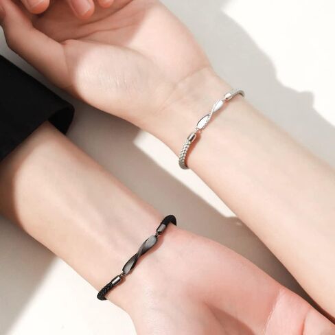 Vxddy أساور الأزواج دوامة 925 الفضة وعد مطابقة سوار له ولها زوجين مجموعات المجوهرات قابل للتعديل المشاركة الزواج الزفاف هدايا لطيف in Kuwait