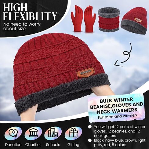 36 Pieces Winter Beanies Neck Warmer Gloves Sets Bulk Knit Skull Cap for Men Women Unisex Adults Homeless in Saudi Arabia