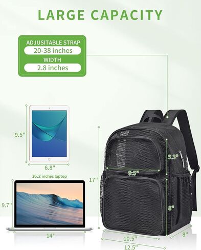 MAY TREE Mesh Backpack for School with Inner Laptop Compartment, Heavy Duty Mesh Backpacks for Adults Girls Boys Kids with Padded Shoulder Straps, Large Mesh Backpack for Travel Beach Hiking - Black in Saudi Arabia