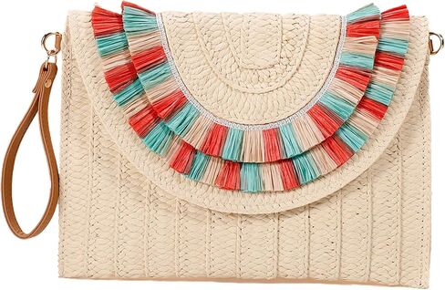 Straw Braided bag Handbag Knitted bag Straw hand-held bag Summer beach envelope purse in Saudi Arabia
