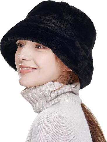 HH HOFNEN Winter Bucket Hat Fluffy Faux Fur Fisherman Plush Warm Hats Cute Fuzzy Bucket Hat for Women in Kuwait