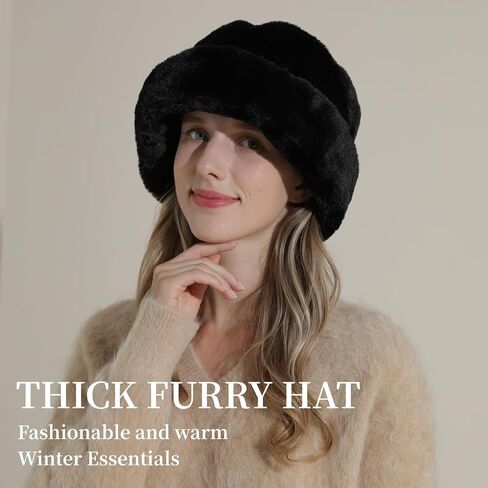 HH HOFNEN Winter Bucket Hat Fluffy Faux Fur Fisherman Plush Warm Hats Cute Fuzzy Bucket Hat for Women in Kuwait
