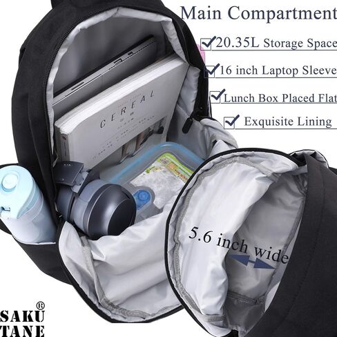حقيبة ظهر SAKUTANE سوداء 21 لتر حقيبة مدرسية مقاومة للماء 15.6 بوصة كمبيوتر محمول Mochila عادي بدون شعار الكثير جيوب للمراهقين والأطفال والرجال والنساء 33x14x44 سم رحلة عمل جامعية وصالة الألعاب الرياضية والسفر حقيبة نهارية واسعة خفيفة الوزن in Kuwait