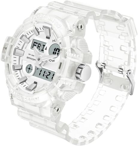 Gosasa Sanda Mens Womens Large Dial Transparent Multifunction Digital Watch Casual Dual Display 12H/24H Stopwatch Calendar Unisex Wrist Watch in Kuwait