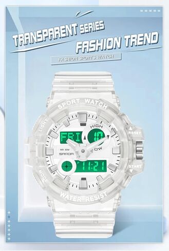 Gosasa Sanda Mens Womens Large Dial Transparent Multifunction Digital Watch Casual Dual Display 12H/24H Stopwatch Calendar Unisex Wrist Watch in Kuwait