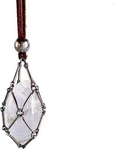 Rollooo Handmade Crystal Holder Necklace - Stainless Steel Cage for Stone, Crystal Pendant Necklace with Adjustable Length, Quartz Gemstone Jewelry for Women Men in Kuwait