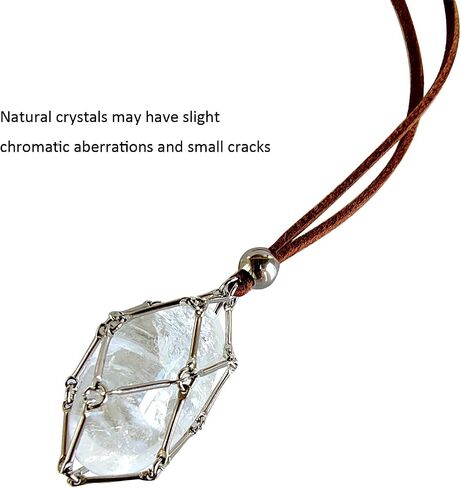 Rollooo Handmade Crystal Holder Necklace - Stainless Steel Cage for Stone, Crystal Pendant Necklace with Adjustable Length, Quartz Gemstone Jewelry for Women Men in Kuwait