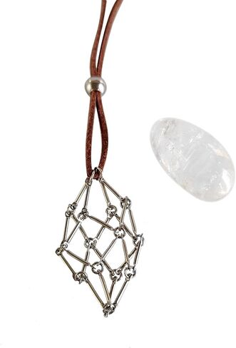 Rollooo Handmade Crystal Holder Necklace - Stainless Steel Cage for Stone, Crystal Pendant Necklace with Adjustable Length, Quartz Gemstone Jewelry for Women Men in Kuwait