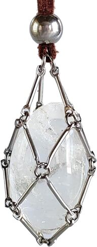 Rollooo Handmade Crystal Holder Necklace - Stainless Steel Cage for Stone, Crystal Pendant Necklace with Adjustable Length, Quartz Gemstone Jewelry for Women Men in Kuwait
