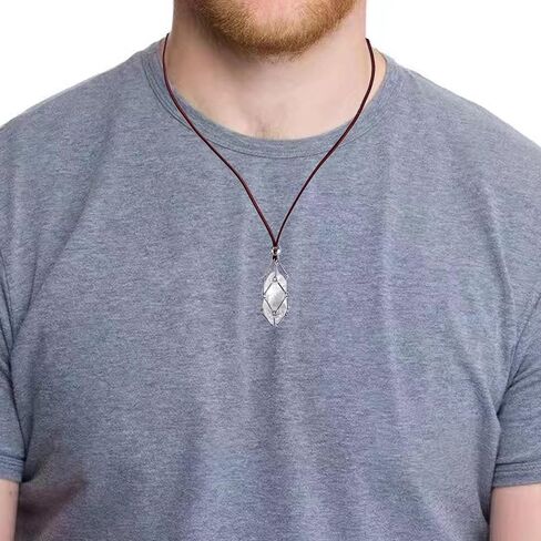 Rollooo Handmade Crystal Holder Necklace - Stainless Steel Cage for Stone, Crystal Pendant Necklace with Adjustable Length, Quartz Gemstone Jewelry for Women Men in Kuwait
