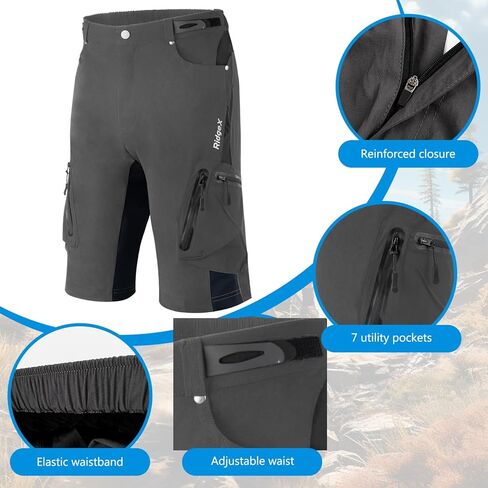 RidgeX شورت الدراجة الجبلية للرجال مبطن ثلاثي الأبعاد MTB خفيف الوزن وفضفاض ومقاوم للماء in Kuwait