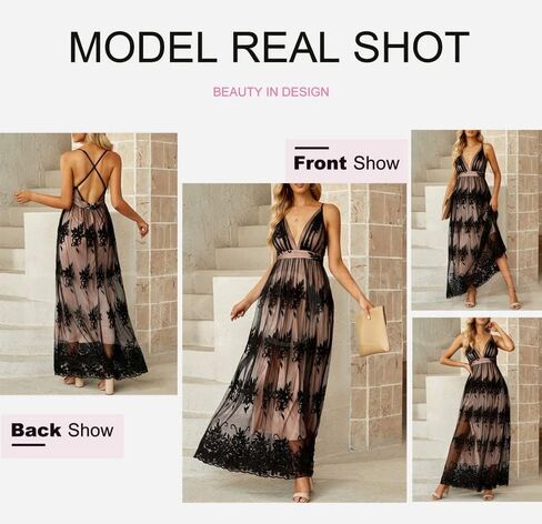 Dokotoo Womens 2023 Formal Dresses Plunging V-Neck Embroidered Floral Lace Mesh Velvet Maxi Dress in Kuwait