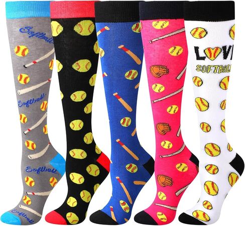 Shinymoon 5 Pairs Novelty Volleyball Soccer Softball Socks for Women Men, Funny Sports Series High Socks Sports Lover Gifts in Kuwait