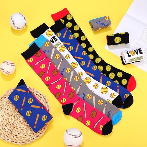 Shinymoon 5 Pairs Novelty Volleyball Soccer Softball Socks for Women Men, Funny Sports Series High Socks Sports Lover Gifts in Kuwait