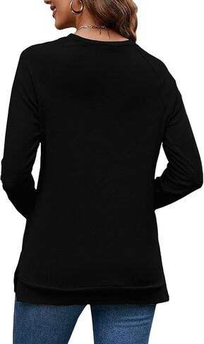 Hount Womens Round Neck Long Sleeve Shirts Casual Side Split Tunic Tops Loose Fitting Shirts with Pockets in Kuwait
