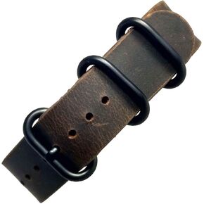time+ 3-Ring Military Style Distressed Vintage Leather Watch Strap Brown - Choose Hardware & Width (18mm,20mm,22mm,24mm)