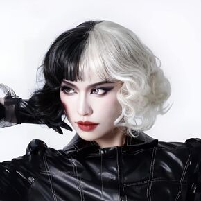 Akkya Black Bob Wigs with Bangs for Black Women Short Straight Synthetic Hair Wig for Party Halloween Costume Cosplay (12inch,Black)