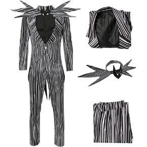 Men Jack Costume Nightmare Halloween Christmas Cosplay Stripe Jacket Pants with Bowtie in Kuwait