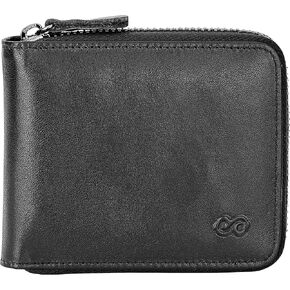 ee Men's Leather Zipper Wallet RFID Blocking Zip Around Wallet Bifold Multi Card Holder Purse black2