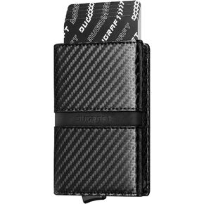DUGRAFT Card Holder Wallet with ID Window, Leather Mens RFID Blocking Minimalist Pop-Up Wallet Aluminum Metal Credit Card Case with Banknote Compartment in Kuwait