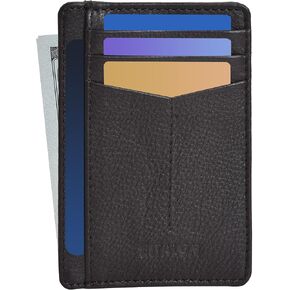 محفظة جلدية حقيقية من ESTALON للرجال والنساء - حامل بطاقات ائتمان نحيف RFID وجيب أمامي محافظ صغيرة لطيفة مع نافذة لبطاقة الهوية in Kuwait