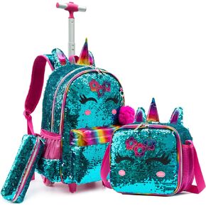 School Kids Rolling Backpack for Girls With Wheels Trolley Wheeled Backpacks for Girls Travel Bags 3PCS Panda Girls Backpack With Lunch Box and Pencil Case Kids Rolling Suitcase Silver Sequin Backpack in Saudi Arabia